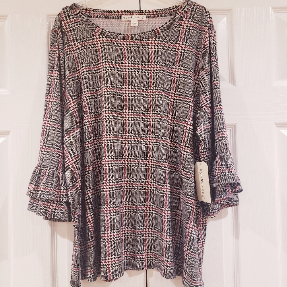 Eye Candy Long Sleeve Plaid Top - Women's Plus 3X - NWT